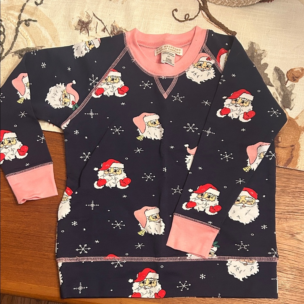 The Beaufort Bonnet Company Santa Print Navy and Pink Long Sleeve Tee